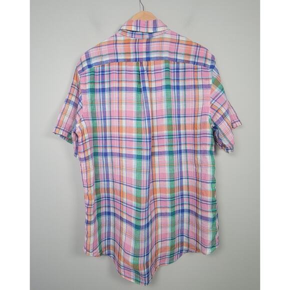 Ralph Lauren Mens L Linen Madras Plaid Short Sleeve Button Down Shirt - Picture 3 of 9